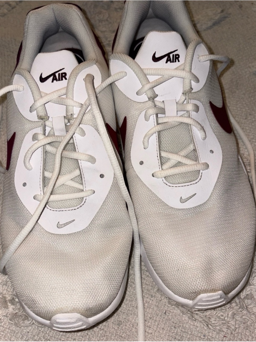 Nike White Sneakers with Maroon Swoosh